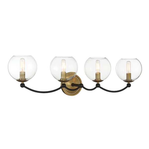 Minka Lavery Kearney Park 31.125 in. 4-Light Black and Soft Brass Vanity Light with Clear Glass Shades