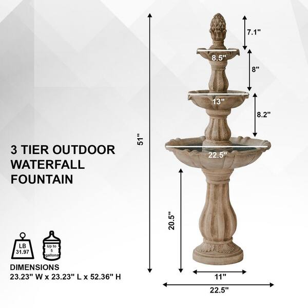 XBRAND 3-Tier Water Fountain with Pump and Pineapple Top, 51