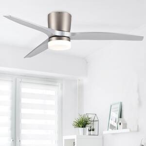 52 in. Modern LED Indoor Brushed Nickel Flush Mount Ceiling Fan with Remote