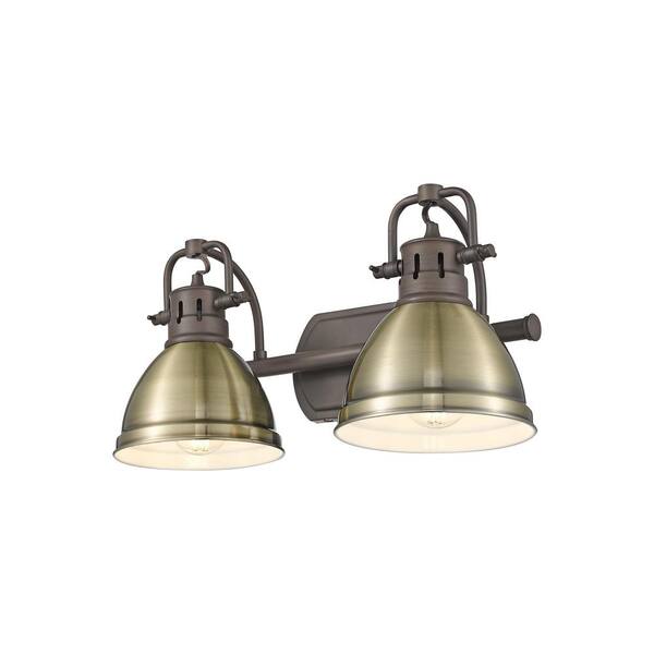 Golden Lighting - Duncan 8.25 in. 2-Light Rubbed Bronze Vanity Light with Gold Shade