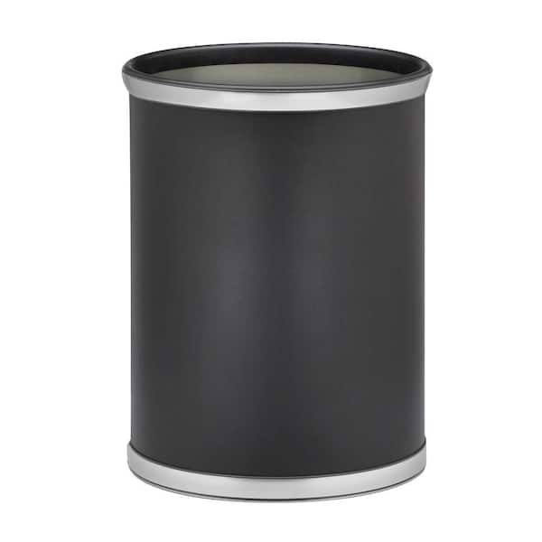 Kraftware Sophisticates 13 Qt. Black w/Brushed Chrome Oval Waste Basket