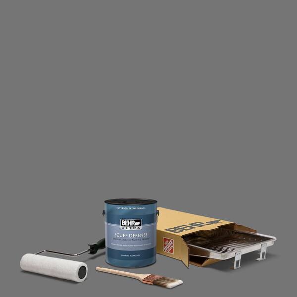 BEHR 1 gal. #N520-5 Iron Mountain Extra Durable Satin Enamel Interior Paint and 5-Piece Wooster Set All-in-One Project Kit