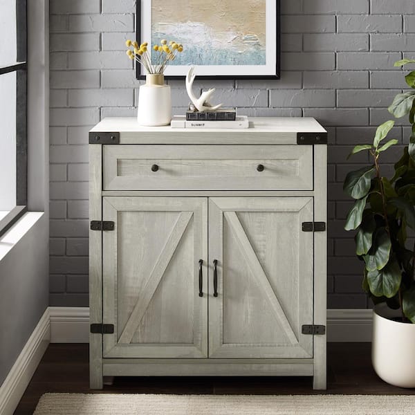 Walker Edison Furniture Company Barnwood Collection 30 in. Stone Grey Accent Cabinet with Barn Doors