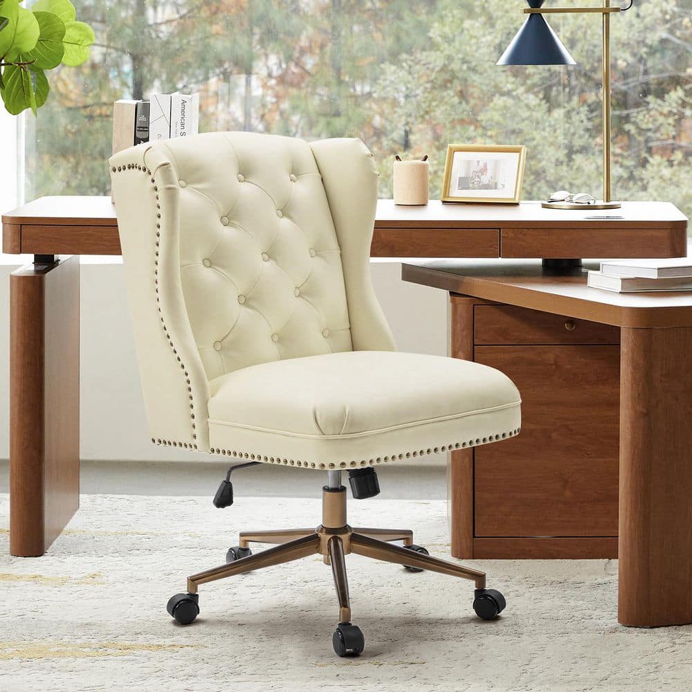 JAYDEN CREATION Jill Traditional Faux Leather Botton Tufted