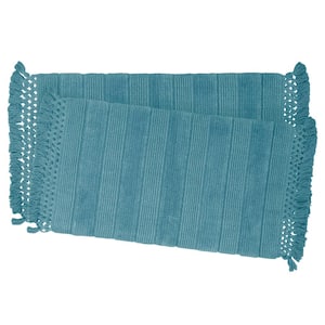 Safira Fringe Cotton Dusty Blue 17 x 24 in./20 x 34 in. 2-Piece Bath Rug Set