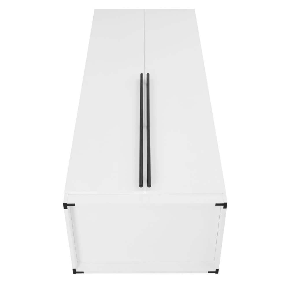 White MDF Freestanding Wardrobe Closet with Black Handles