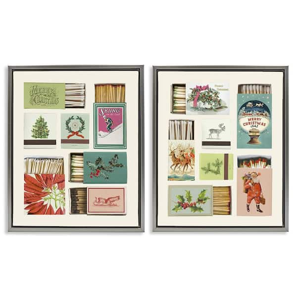 Festive Christmas Match Boxes by Victoria Barnes 2-Piece Gray Floater Frame Graphic Nature Art Print 31 in. x 25 in.