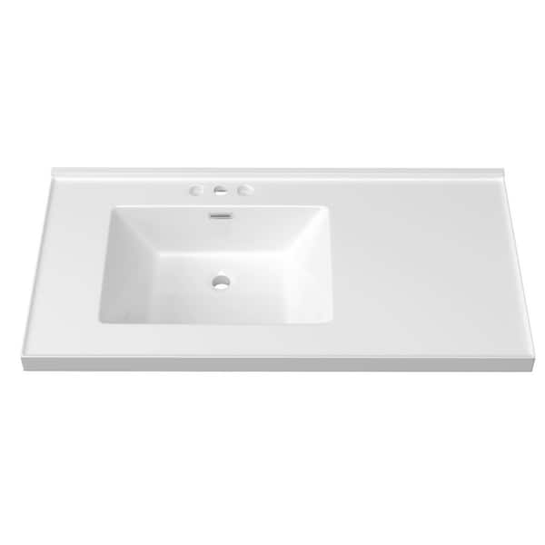 Xoe 43 in. W x 22 in. D Solid Surface White Rectangular Single Sink Bath Vanity Top with Backsplash Basin 3-Faucet Holes