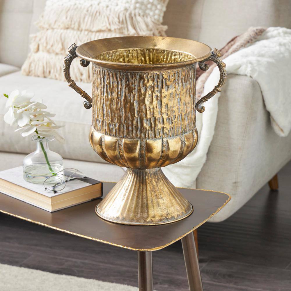 Litton Lane Gold Urn Shaped Metal Decorative Vase with Hammered
