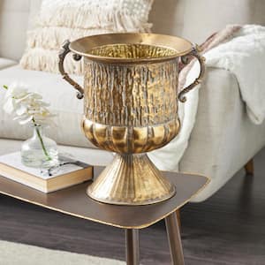 Gold Urn Shaped Metal Decorative Vase with Hammered Details