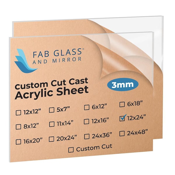 Fab Glass and Mirror Plexiglass 12 in. W x 24 in. L Clear Rectangular Acrylic Sheet 1/8" Thick Flat Edge Rust Scratch Resistant (Pack of 2)