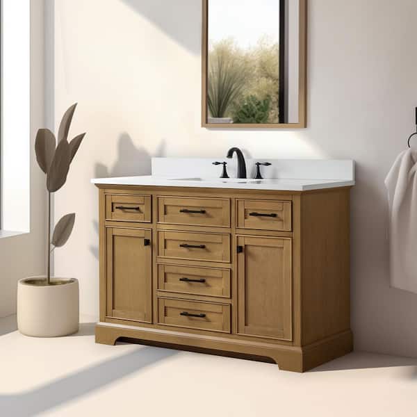 Milano 48 in Single Sink Oak Bath Vanity with White Quartz Top (Assembled)