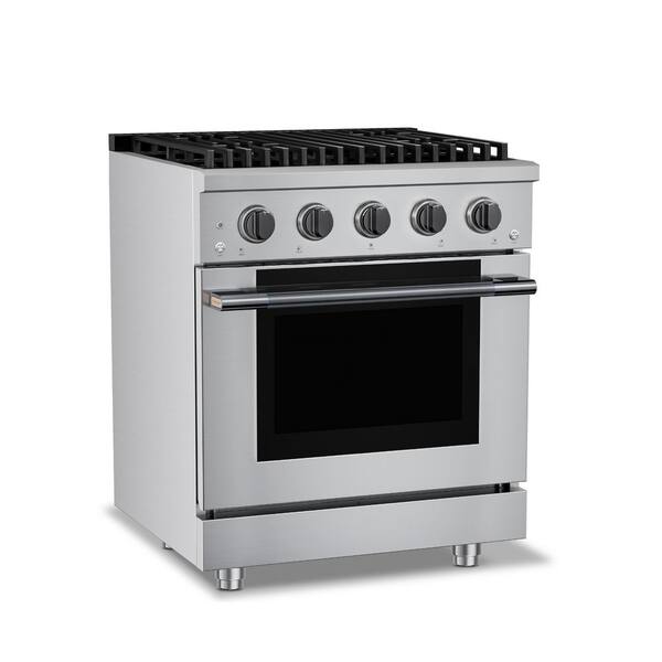 HausPro 30 in. 4 Burners Gas Range in Black Stainless Steel with 20,000 BTU and Convection Oven with 5 Rack Positions