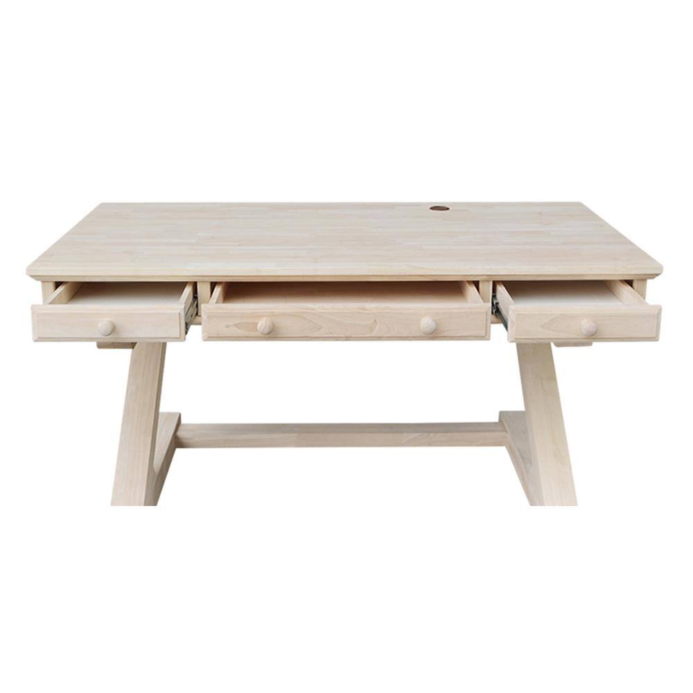 Elegant White Executive Hardwood Desk with Drawer and Keyboard Tray, 60"W