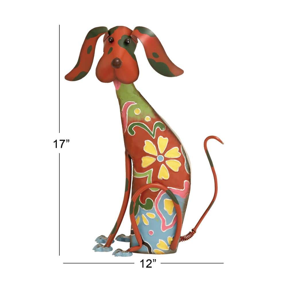 Multicolor Floral Iron Dog Garden Sculpture, 12" x 17"