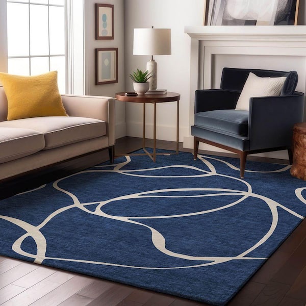 Mayfield Premium Machine Washable Abstract AMF999 Navy 9 ft. x 12 ft. Area Rug