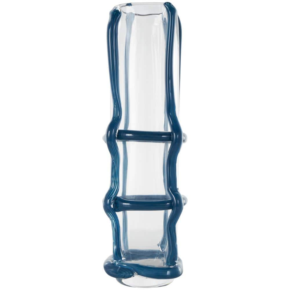 Litton Lane Blue Handmade Tall Recycled Glass Decorative Vase with Blue Glass Framing