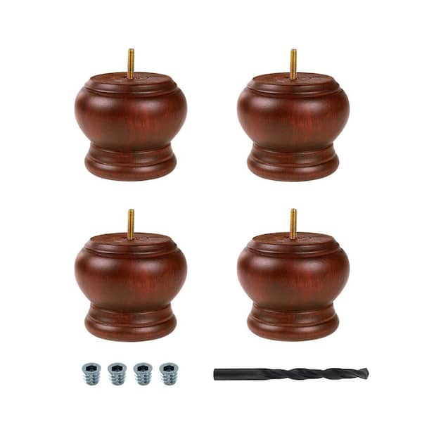 American Pro Decor 4 in. x 4-3/4 in. Stained Cherry Solid Hardwood Round Bun Foot (4-Pack)