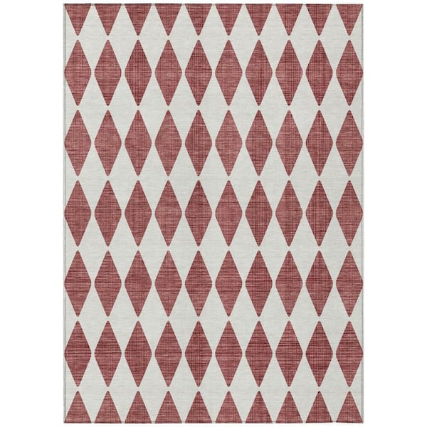 Burgundy 10 ft. x 14 ft. Woven Geometric Polyester Rectangle Indoor / Outdoor Area Rug