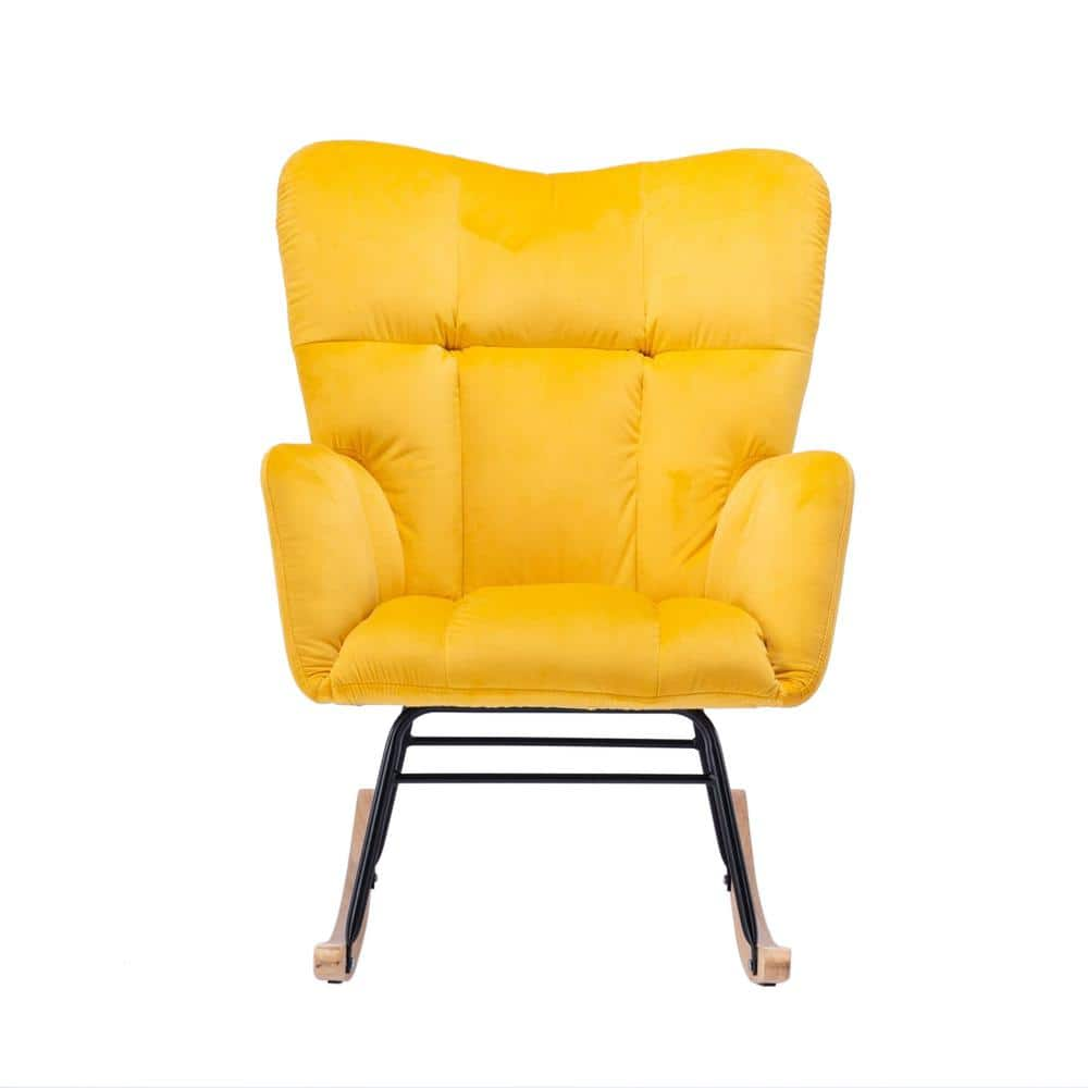 ANBAZAR Velvet Accent Chair, Club Armchair, Tufted Soft Cushion Leisure Chair, Metal Leg, Bedroom, Living Room, Salon, Yellow