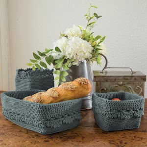 Mode Crochet Rectangular 6 in. L x 10 in. W x 6 in. H Sea Polypropylene Basket (Set of 3)