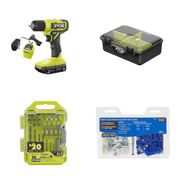 ONE+ 18V Cordless 3/8 in. Drill/Driver Kit, 20-Piece Drill and Drive Kit, Anchor Pack, and LINK Organizer (224-Piece)