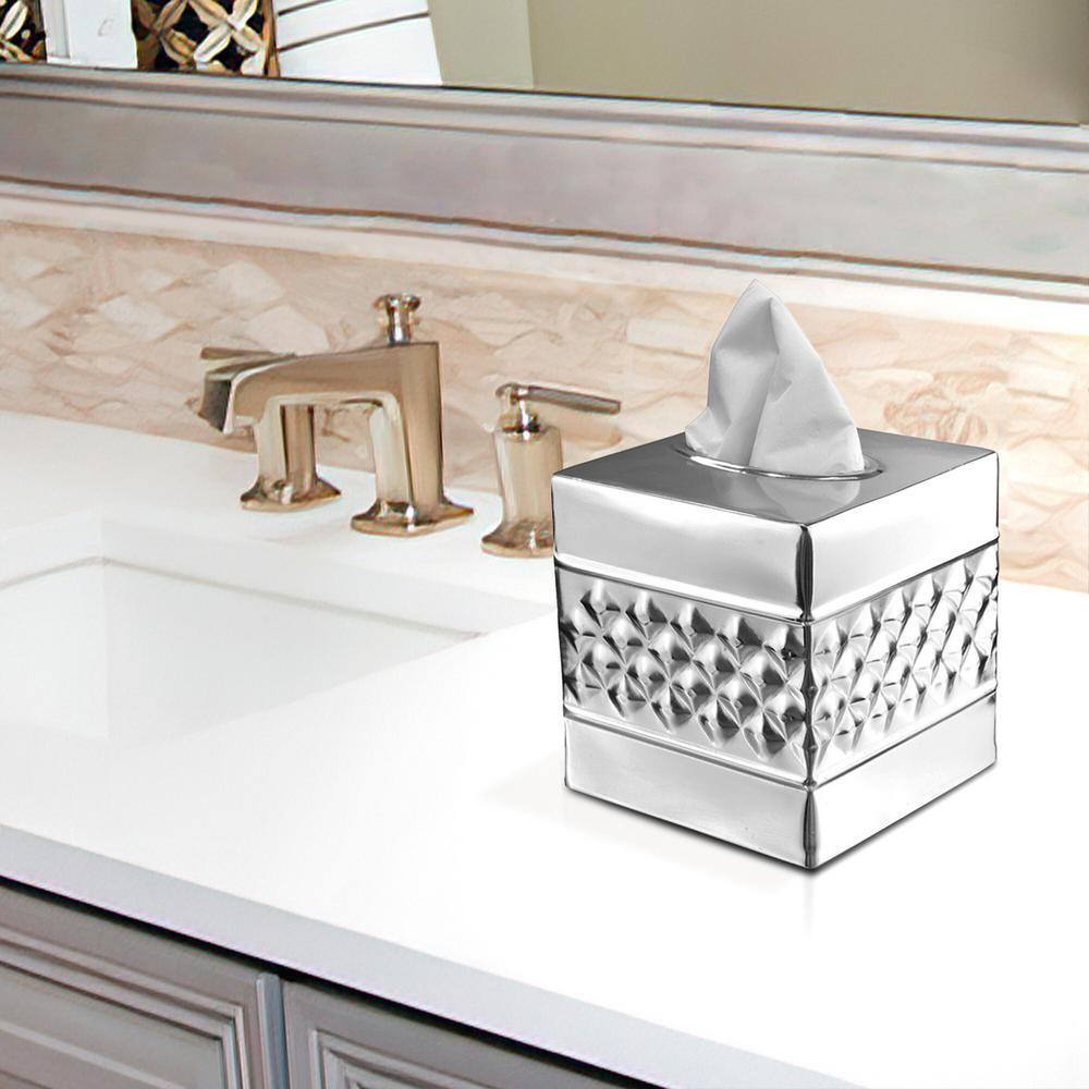 Nickel Chrome Geometric Embossed Metal Tissue Box Cover