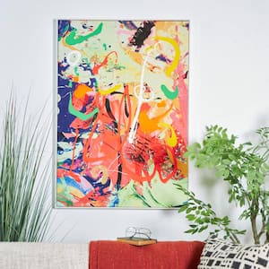 1- Panel Abstract Paint Splatter Framed Wall Art Print 40 in. x 28 in.