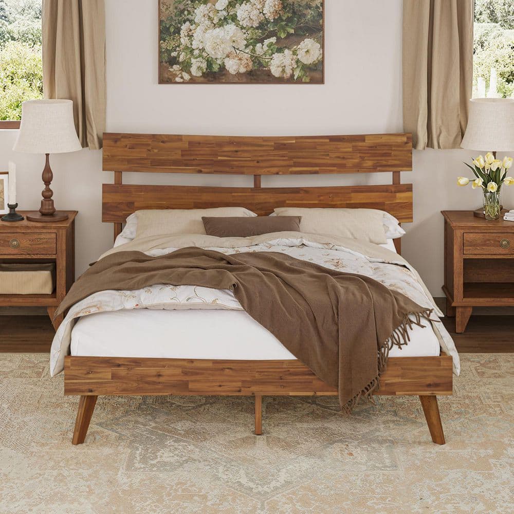OrangeOne Mikla Brown Caramel Acacia Solid Wood Frame Queen