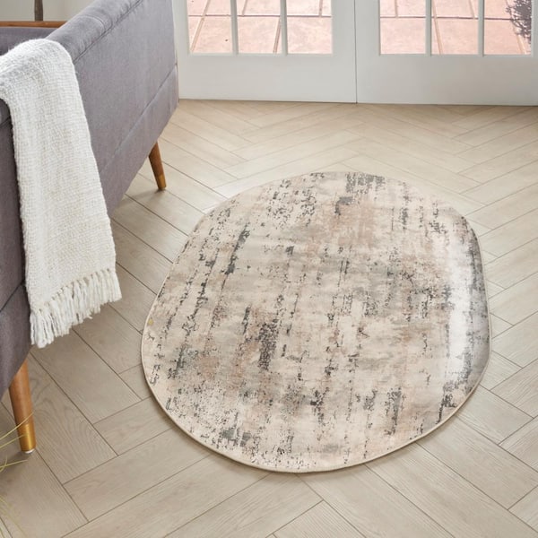 Concerto Beige Grey 3 ft. x 5 ft. Abstract Contemporary Oval Area Rug