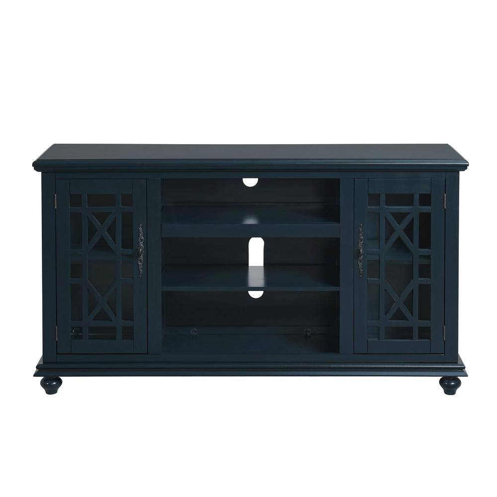 Catalina Blue Transitional 63" TV Stand with Trellis Glass Doors