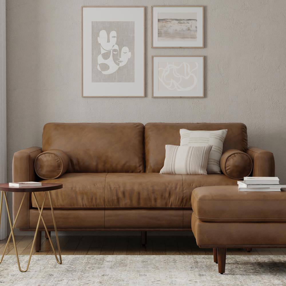 Caramel Brown Genuine Leather 72-Inch Lawson Sofa with Pillow-Top Arms