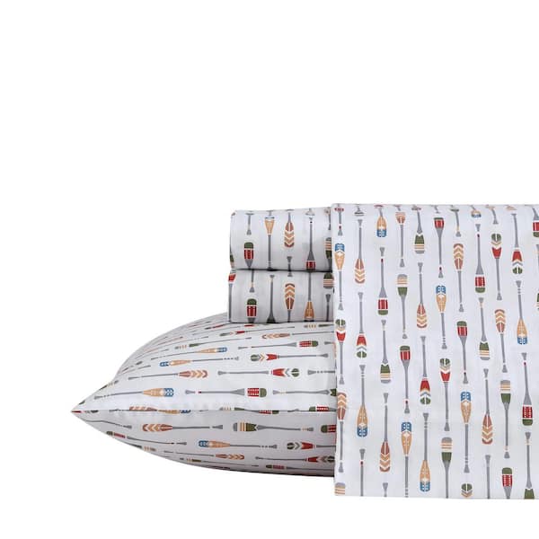 Canoe Lake Paddle 4-Piece White Cotton Queen Sheet Set
