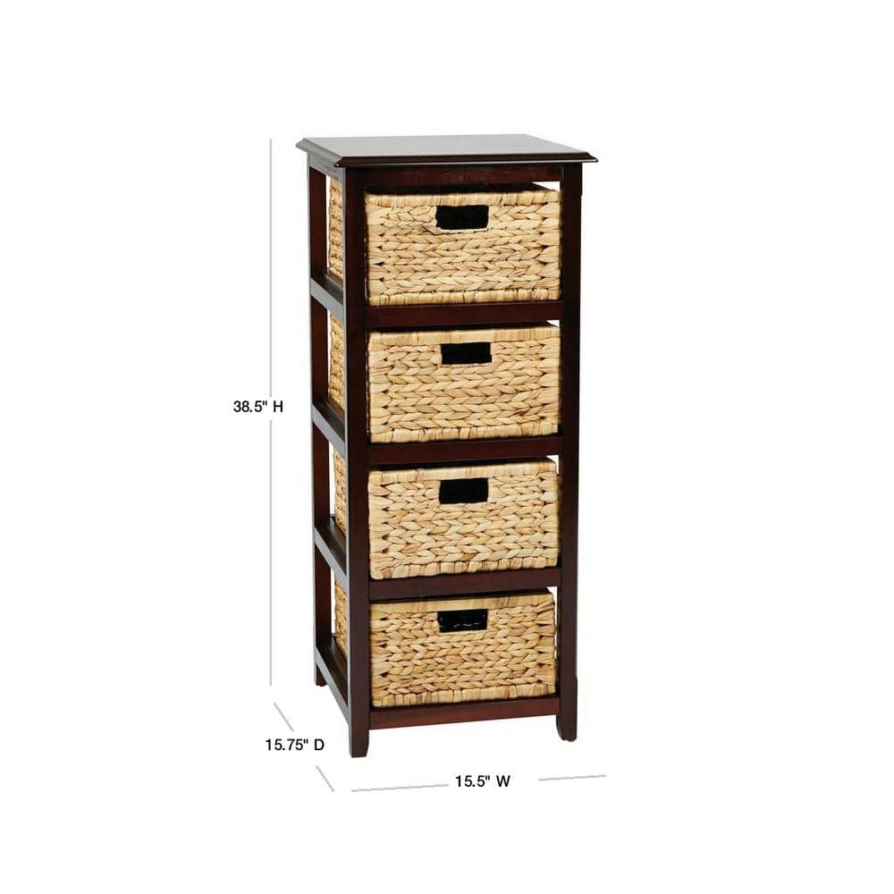 Espresso Four-Tier Storage Tower with Natural Baskets