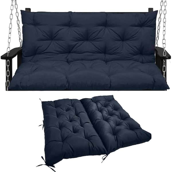 71 in. x 40 in. 3-Seater Replacement Outdoor Swing Cushions with Back Support, Waterproof Bench Cushion (Navy Blue)