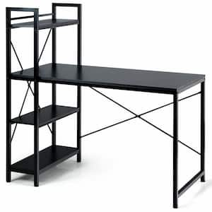 47.5 in. W Computer Desk Writing Desk Study Table Workstation with 4-Tier Shelves Black