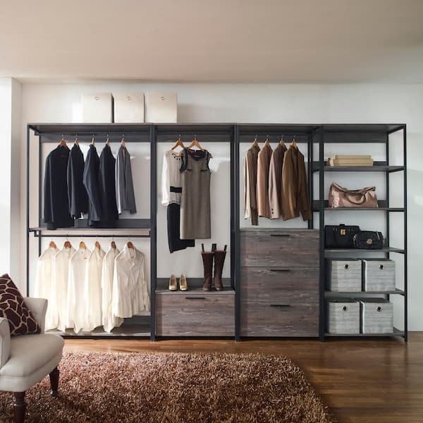 Monica 143 in. W Rustic Gray Walk-in Wood Closet System