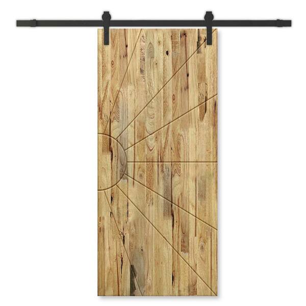 CALHOME 24 in. x 84 in. Weather Oak Stained Pine Wood Modern Interior Sliding Barn Door with Hardware Kit