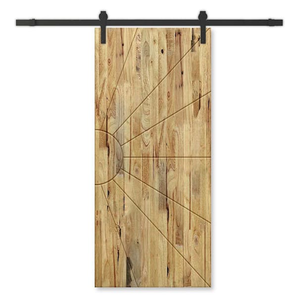 CALHOME 30 in. x 96 in. Weather Oak Stained Pine Wood Modern Interior Sliding Barn Door with Hardware Kit