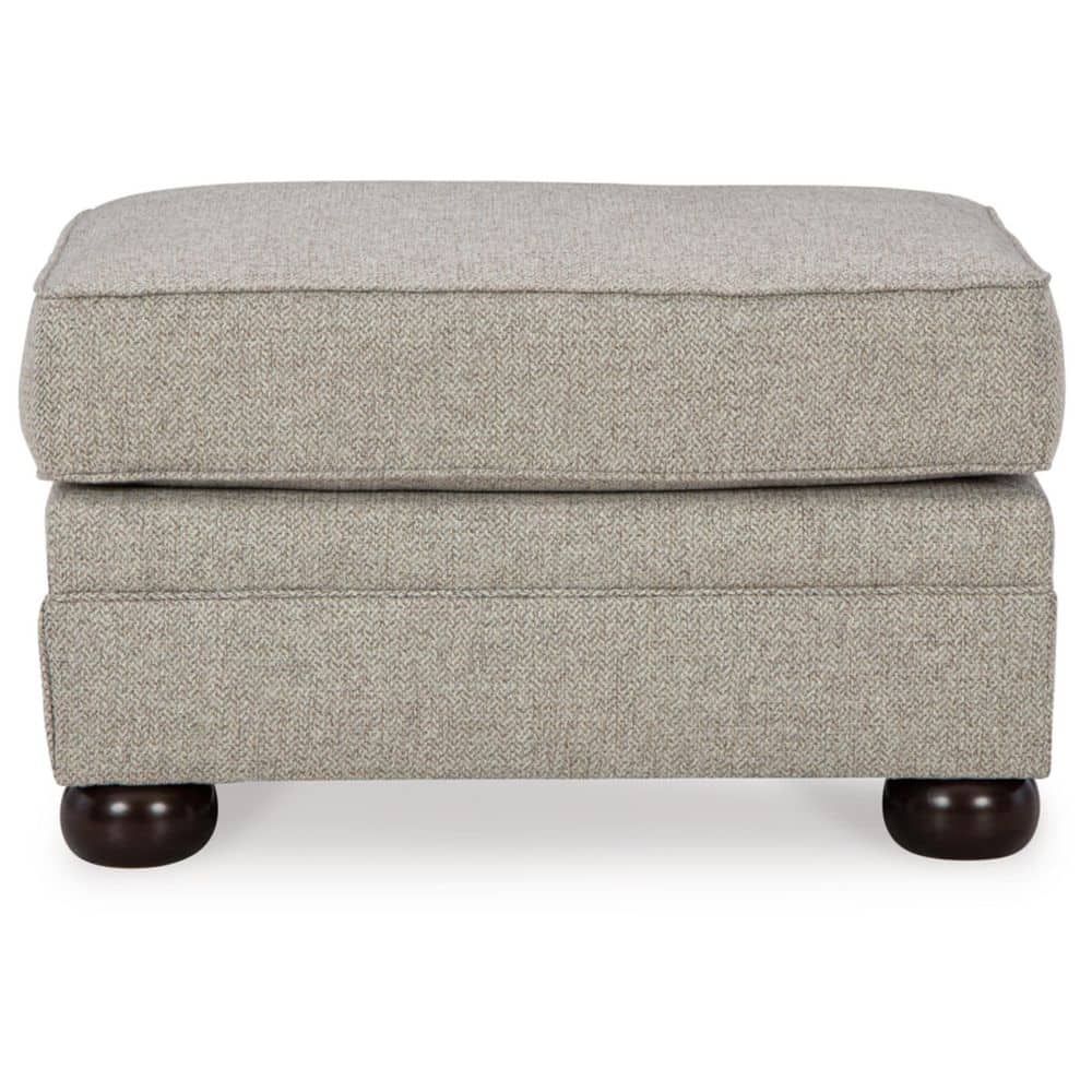 Beige Herringbone Upholstered Ottoman with Bun Legs