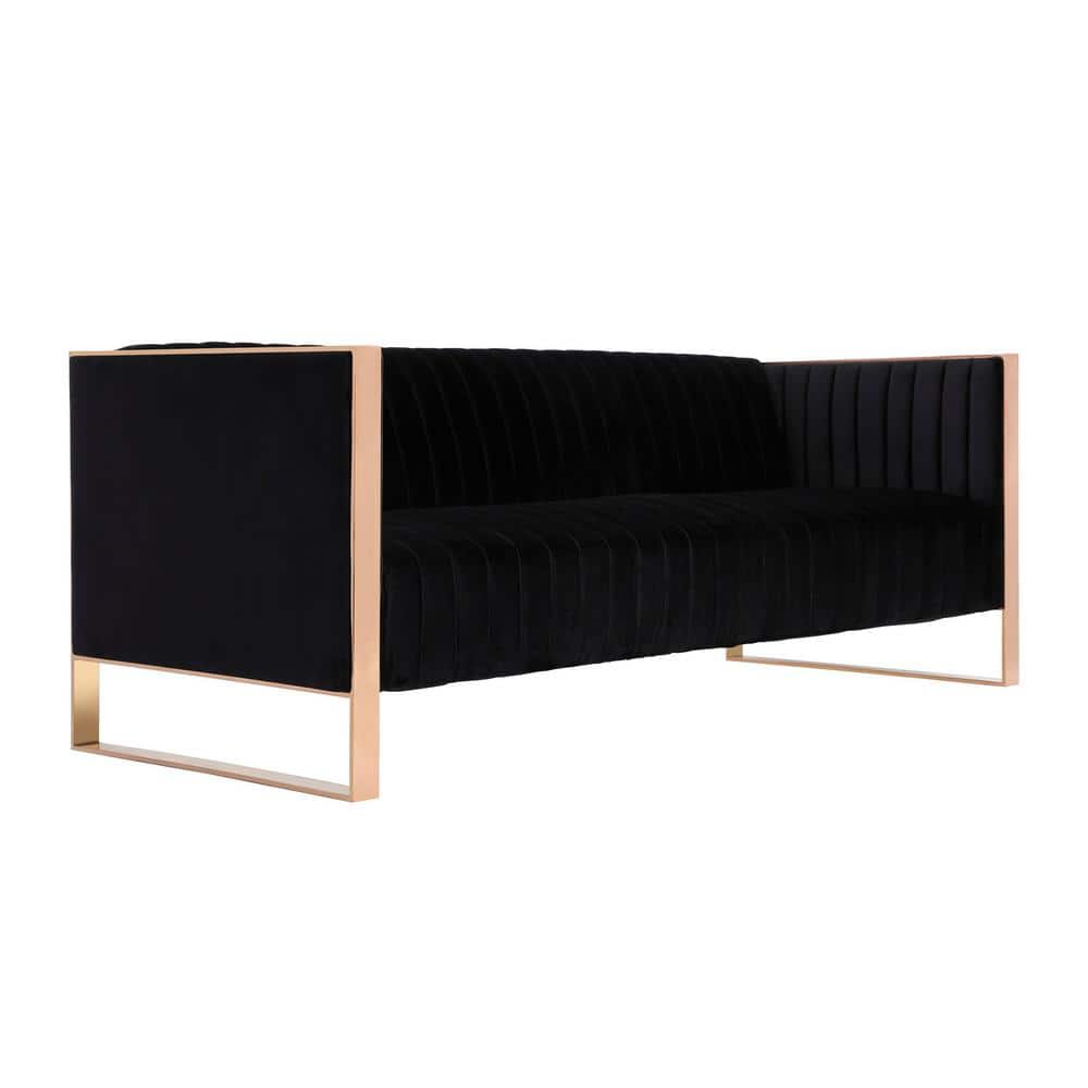 Black Velvet Sofa and Armchair Set with Rose Gold Frame