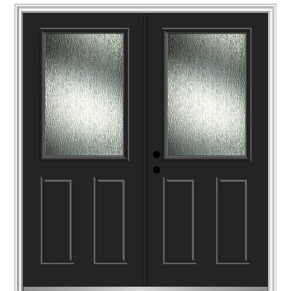 MMI Door Rain Glass 64 in. x 80 in. Right-Hand Inswing 1/2 Lite 2-Panel Painted Black Prehung Front Door on 6-9/16 in. Frame