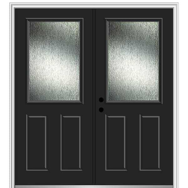 MMI Door Rain Glass 72 in. x 80 in. Right-Hand Inswing 1/2 Lite 2-Panel Painted Black Prehung Front Door on 4-9/16 in. Frame