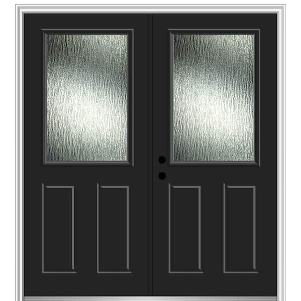 MMI Door Rain Glass 72 in. x 80 in. Right-Hand Inswing Black Fiberglass Prehung Front Door on 4-9/16 in. Frame