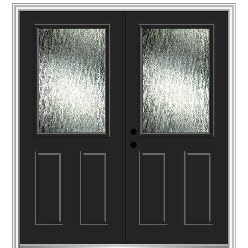 72 in. x 80 in. Right-Hand Inswing Rain Glass Black Fiberglass Prehung Front Door on 6-9/16 in. Frame price history on PriceWatchPro