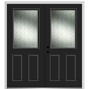 72 in. x 80 in. Right-Hand Inswing Rain Glass Black Fiberglass Prehung Front Door on 6-9/16 in. Frame