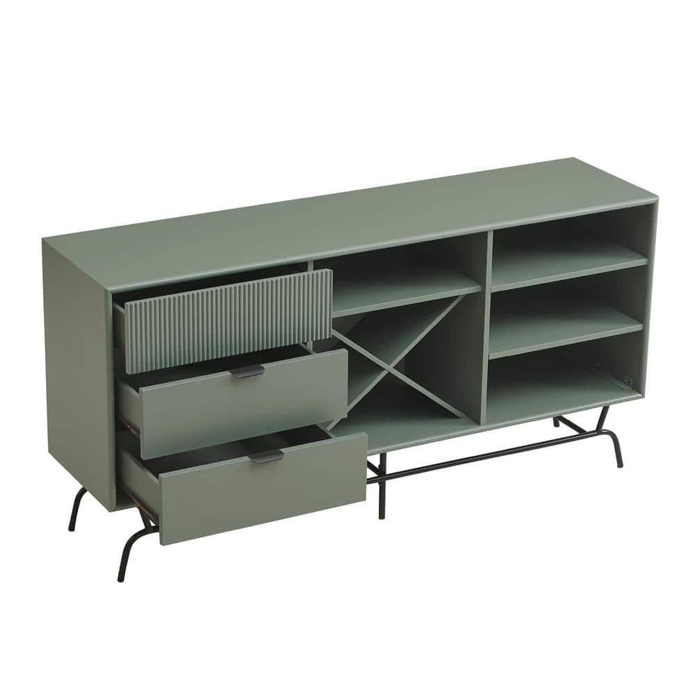Yaztra Sage Green and Black Composite Wood TV Stand with Cabinet
