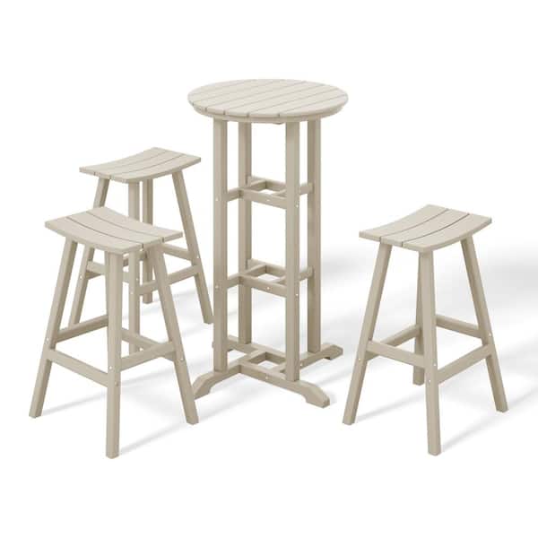 WESTIN OUTDOOR Laguna 4-Piece HDPE Weather Resistant Outdoor Patio Bar Height Bistro Set with Saddle Seat Barstools, Sand