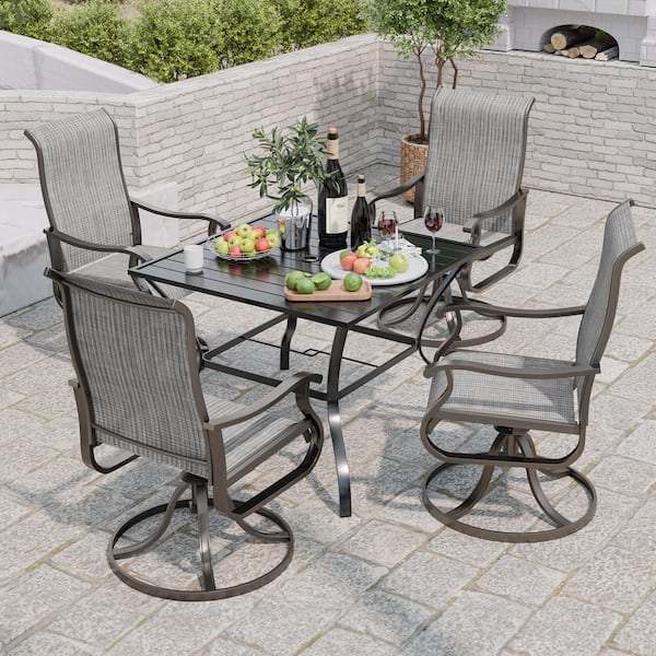 Poteban Light Gray Metal Outdoor Dining Chairs with Swivel Design (4-Pack)