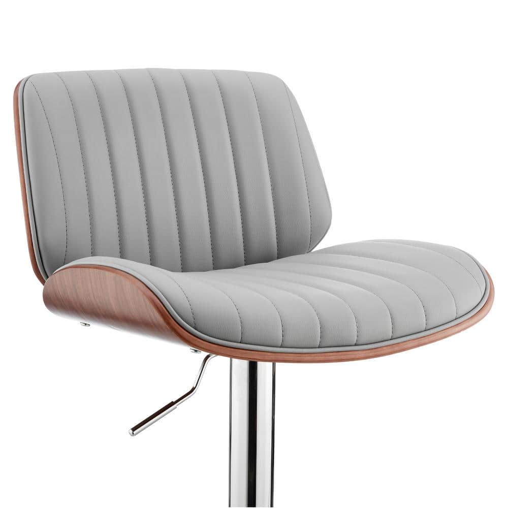 Contemporary Gray Faux Leather & Chrome Swivel Bar Stool